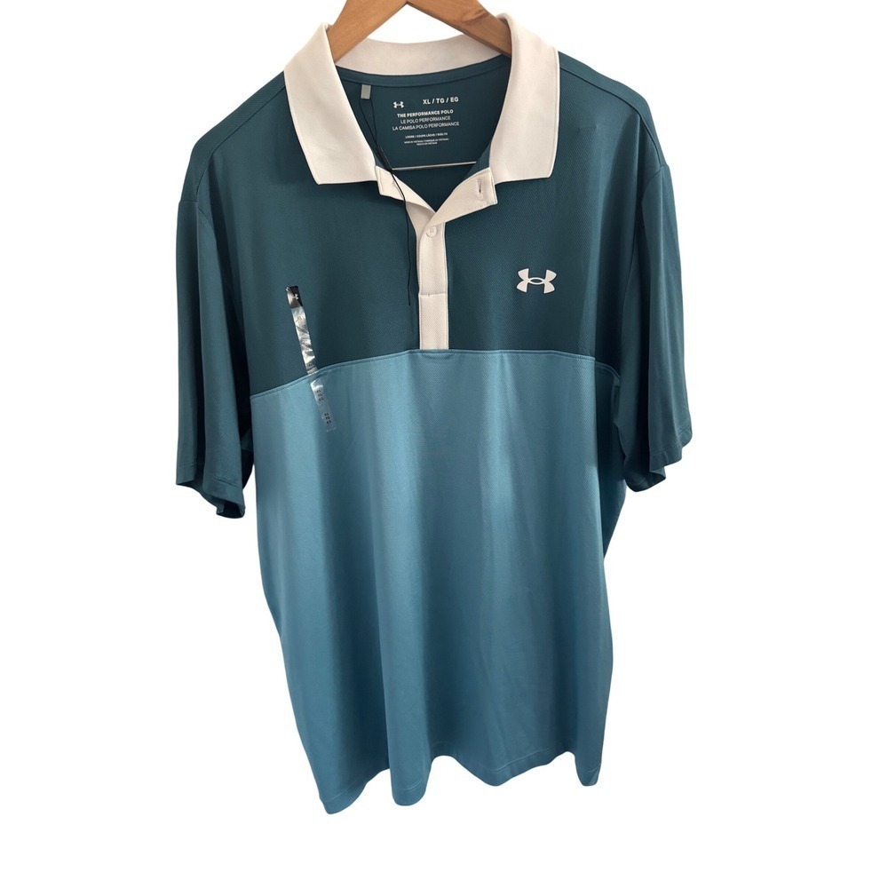 NEW Under Armour Performance Polo 3.0 Mens XL Loose Fit UPF Wicking Green Blue